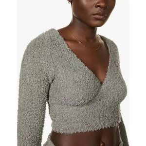 SKIMS Womens Cozy Knit Wrap Top‎ XXS/XS Smoke Gray Cropped Sweater Cozycore Soft